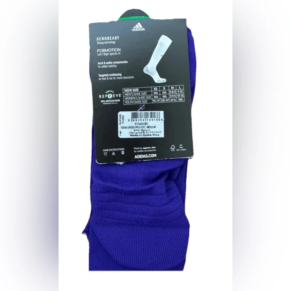 Adidas Team Speed Pro Soccer Socks - Size M, Purple, Brand New Logo, Aeroready - Picture 5 of 5